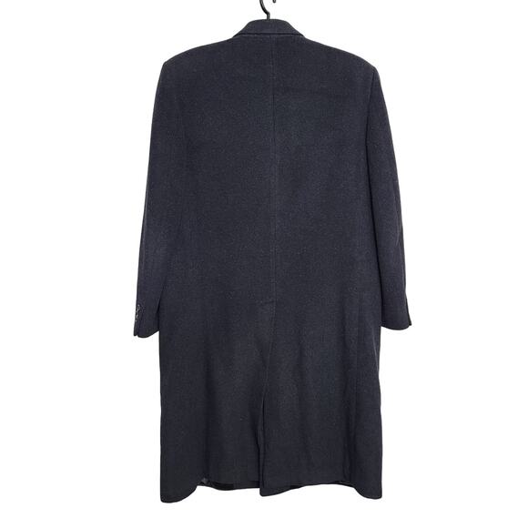 Mens Mongolian Cashmere Pea Coat 44L Black Button Front Long - Picture 2 of 7
